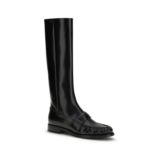 Prada Black Calf Leather Bos Taurus Boots