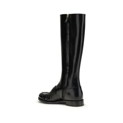 Prada Black Calf Leather Bos Taurus Boots