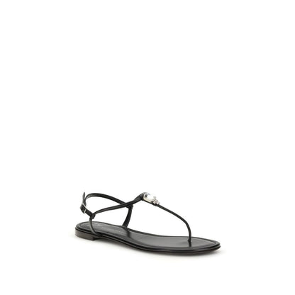 Giuseppe Zanotti Black Calf Leather Bos Taurus Flat Sandals