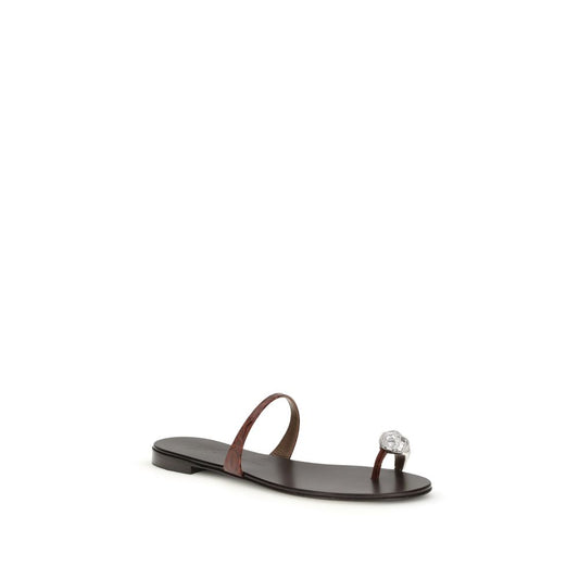 Giuseppe Zanotti Brown Calf Leather Bos Taurus Flat Sandals