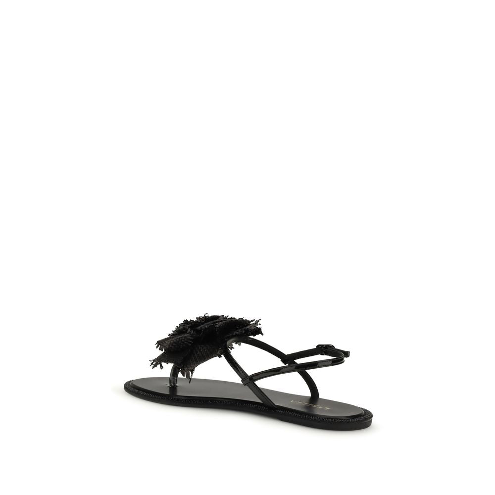 LE SILLA Black Calf Leather Bos Taurus Flat Sandals