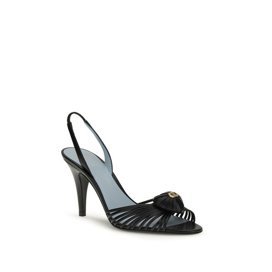 Valentino Garavani Black Calf Leather Bos Taurus Stiletto Heel Sandals