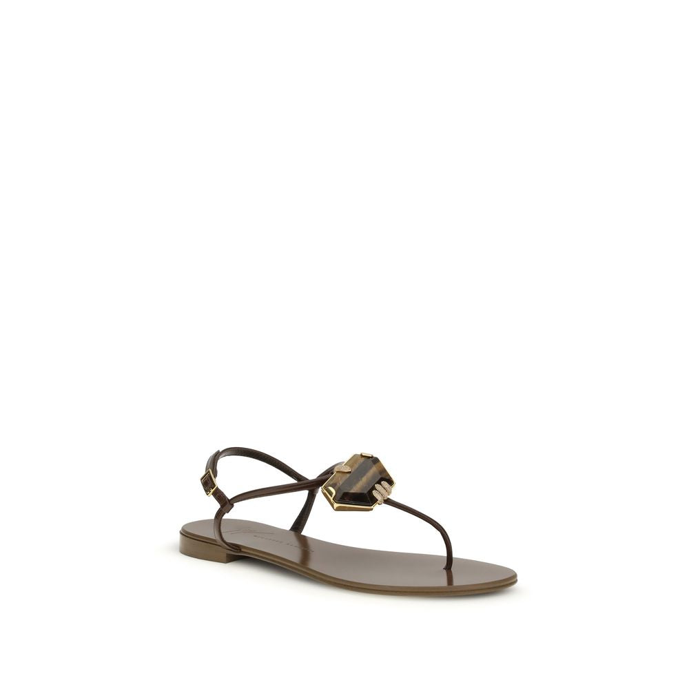 Giuseppe Zanotti Brown Stainless Steel Flat Sandals