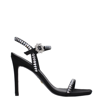 Stuart Weitzman Black Satin Stiletto Heel Sandals