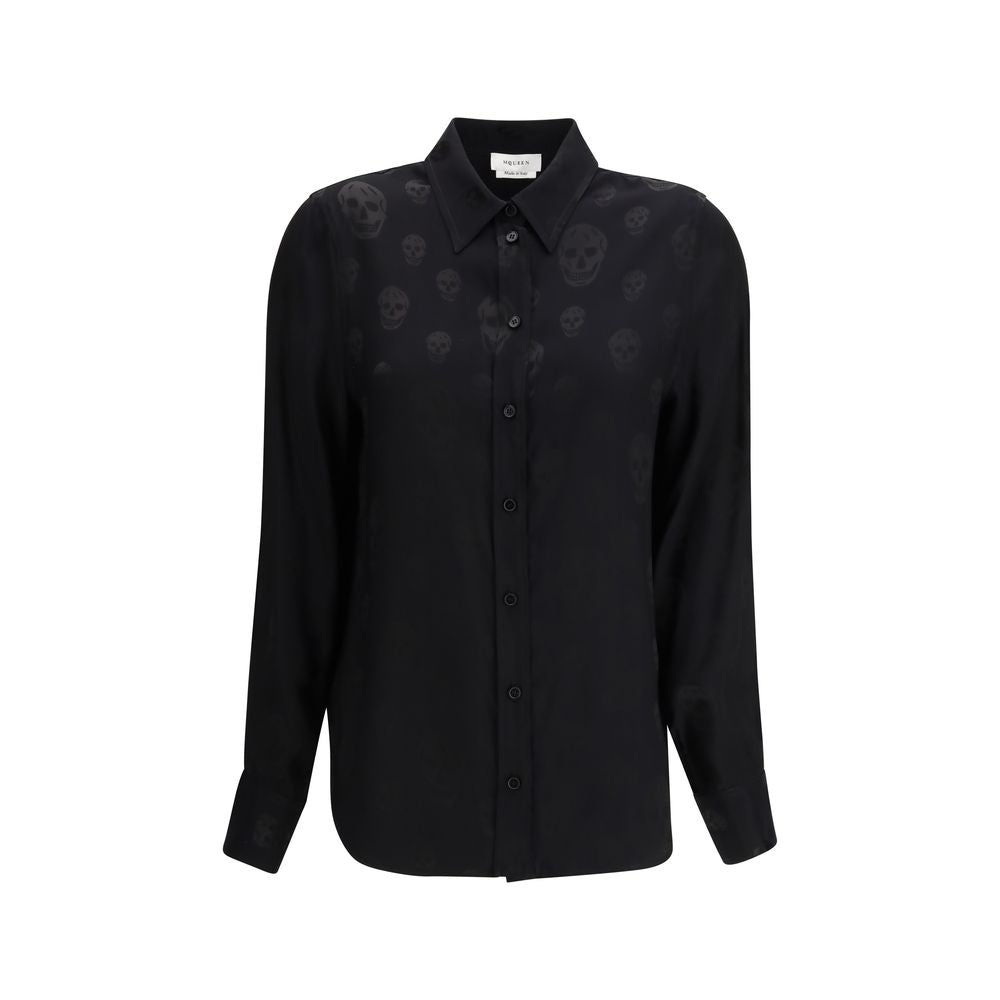Camicia nera con motivo in viscosa di Alexander McQueen