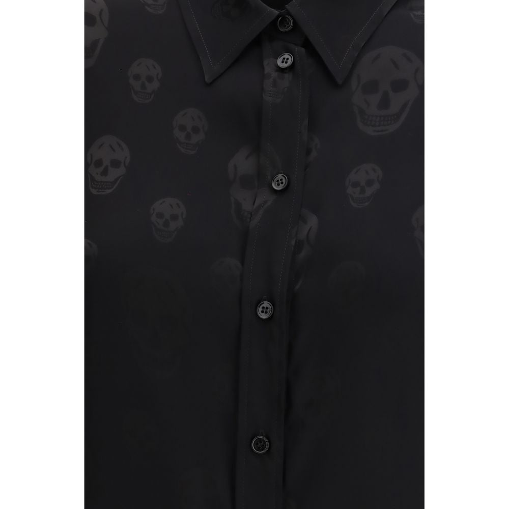 Camicia nera con motivo in viscosa di Alexander McQueen