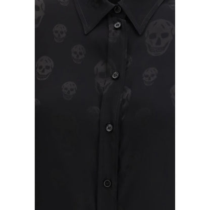 Camicia nera con motivo in viscosa di Alexander McQueen