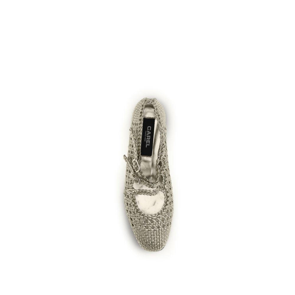 Carel Paris Silver Calf Leather Bos Taurus Ballet Flats