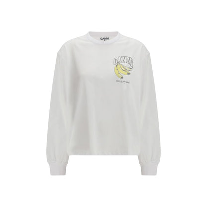 Ganni White Cotton Long Sleeve T-Shirt