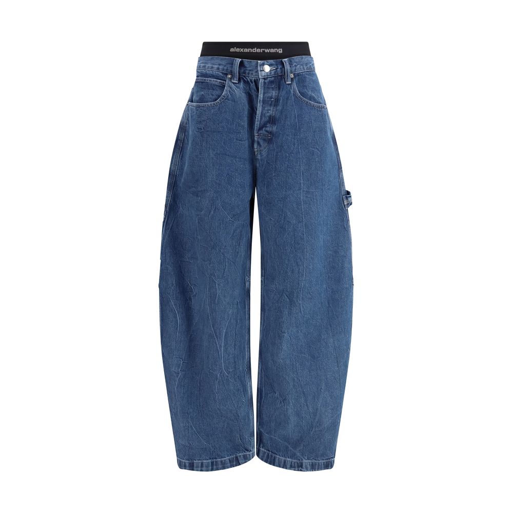 Jeans a vita alta in cotone blu di Alexander Wang