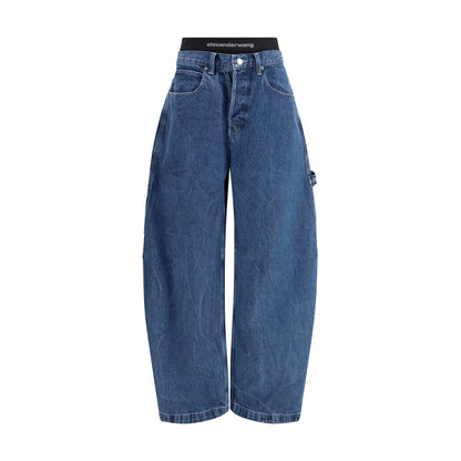 Jeans a vita alta in cotone blu di Alexander Wang