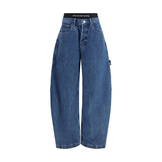 Jeans a vita alta in cotone blu di Alexander Wang