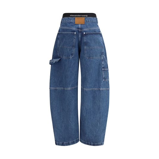 Jeans a vita alta in cotone blu di Alexander Wang