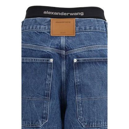 Jeans a vita alta in cotone blu di Alexander Wang