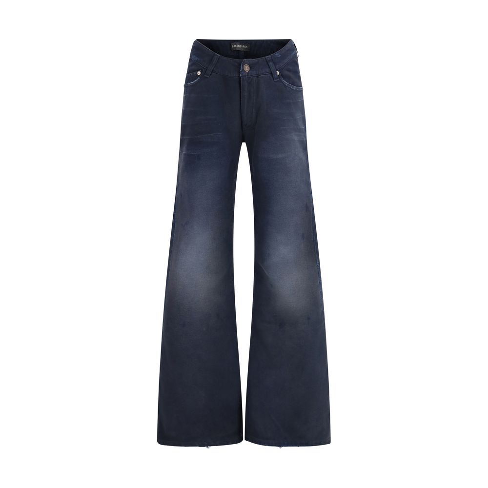 Jeans svasati in cotone blu Balenciaga