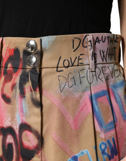 Minigonna in misto cotone con stampa graffiti beige Dolce &amp; Gabbana