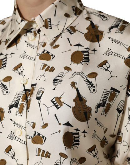 Dolce &amp; Gabbana Maglia a maniche corte beige con stampa di strumenti musicali