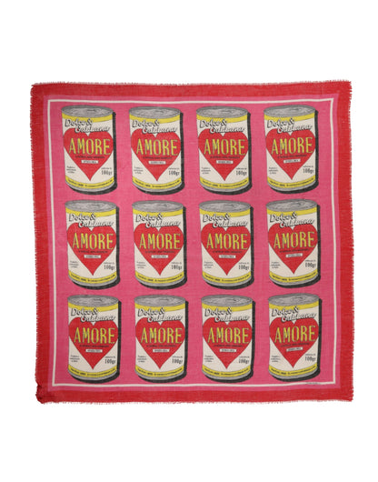 Sciarpa Dolce &amp; Gabbana con stampa DG Amore rosa, collo quadrato, 140 cm x 140 cm