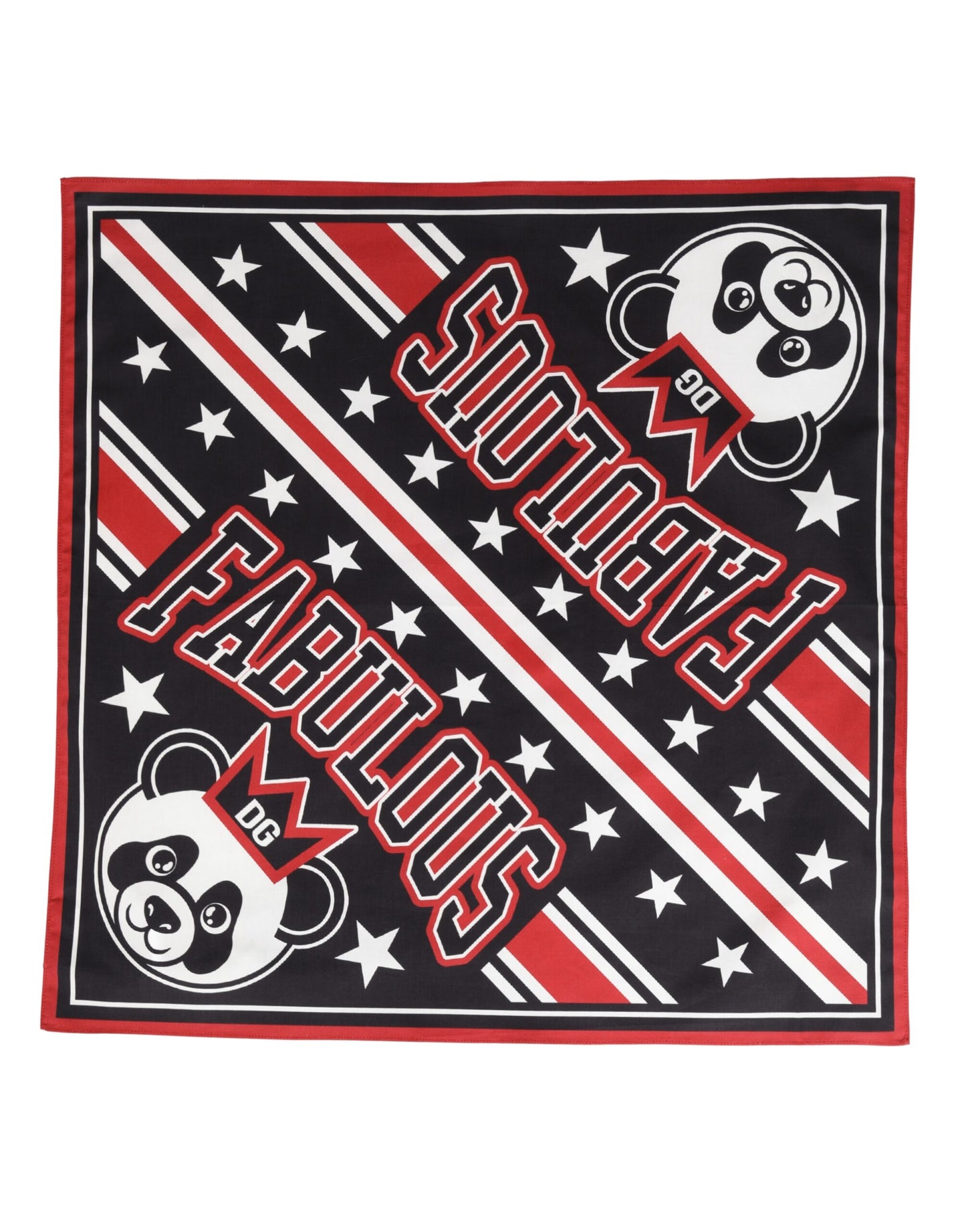 Dolce &amp; Gabbana Foulard quadrato in cotone con panda nero e rosso, 50,5 cm x 50 cm