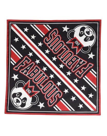 Dolce &amp; Gabbana Foulard quadrato in cotone con panda nero e rosso, 50,5 cm x 50 cm