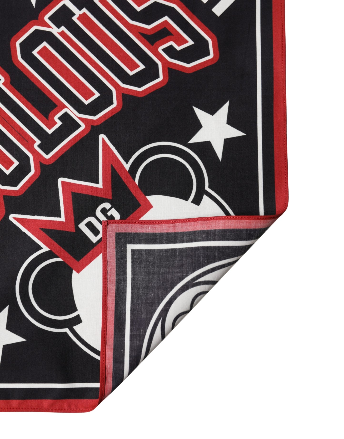 Dolce &amp; Gabbana Foulard quadrato in cotone con panda nero e rosso, 50,5 cm x 50 cm