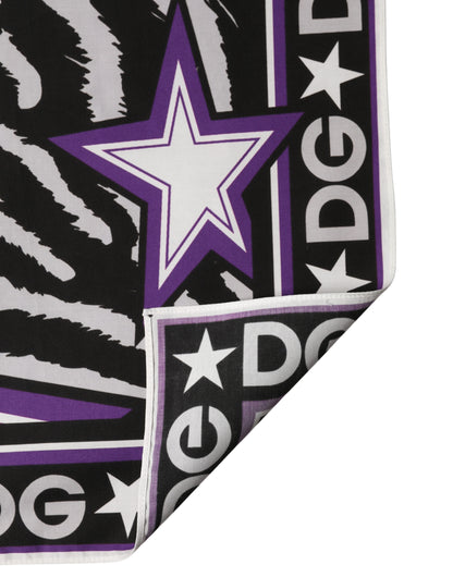 Sciarpa Dolce &amp; Gabbana in cotone nero e viola DG King, 51 cm x 49,5 cm