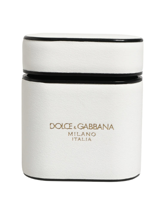 Custodia a libro per Airpods con logo stampato in pelle di vitello bianca Dolce & Gabbana
