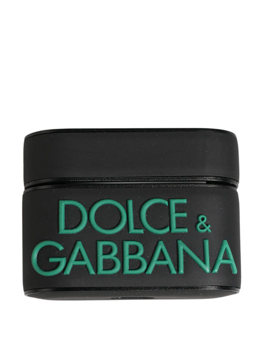 Custodia a libro per Airpods Dolce &amp; Gabbana in PVC nero con logo in rilievo da donna