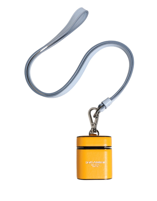 Custodia Dolce &amp; Gabbana in pelle di vitello gialla con logo e cinturino per Airpods