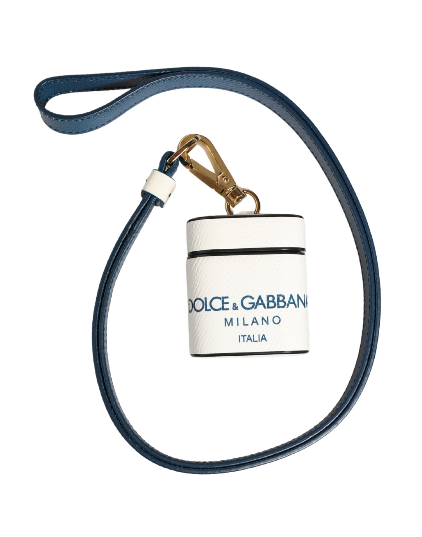Custodia per Airpods con cinturino a flip in pelle di vitello bianca con logo Dolce &amp; Gabbana