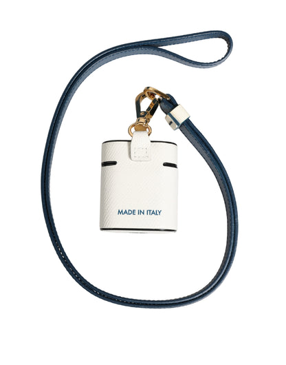Custodia per Airpods con cinturino a flip in pelle di vitello bianca con logo Dolce &amp; Gabbana