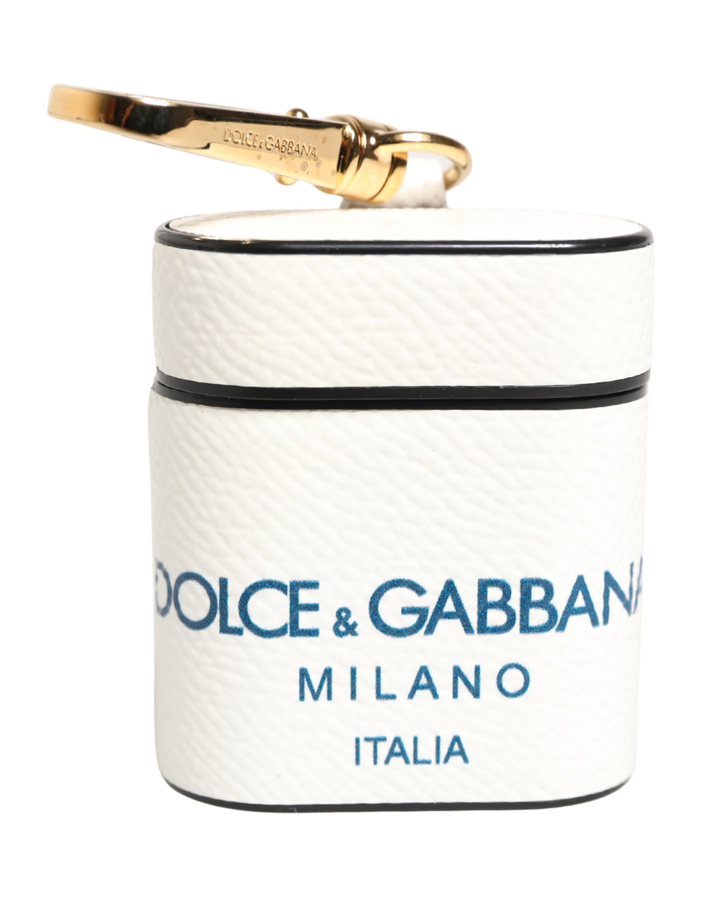 Custodia per Airpods con cinturino a flip in pelle di vitello bianca con logo Dolce &amp; Gabbana