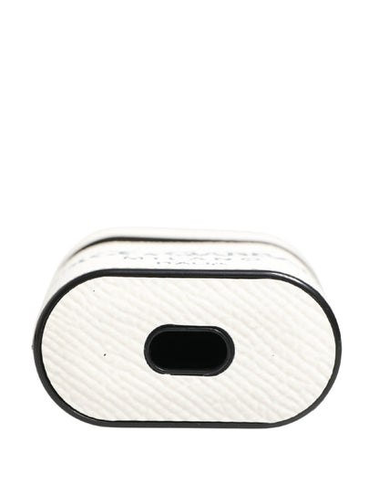 Custodia per Airpods con cinturino a flip in pelle di vitello bianca con logo Dolce &amp; Gabbana
