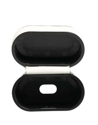 Custodia per Airpods con cinturino a flip in pelle di vitello bianca con logo Dolce &amp; Gabbana