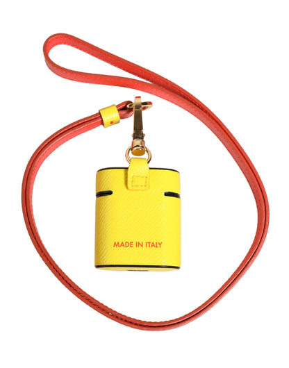 Custodia per Airpods con cinturino a scatto in pelle di vitello gialla Dolce &amp; Gabbana