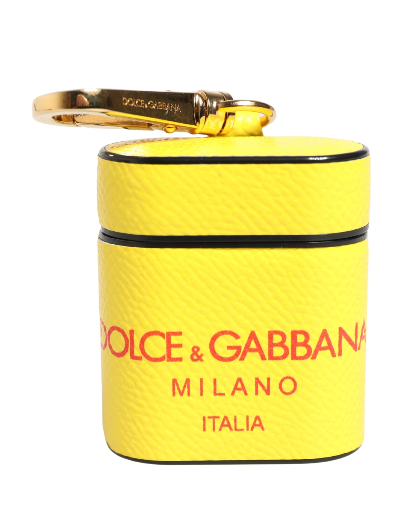 Custodia per Airpods con cinturino a scatto in pelle di vitello gialla Dolce &amp; Gabbana