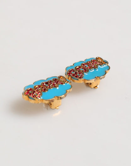 Dolce &amp; Gabbana Gold Brass BOOM Cartoon Crystal Clip-On da donna