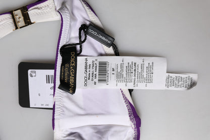 Dolce & Gabbana Purple White Stripes Nylon Bandeau Swimwear