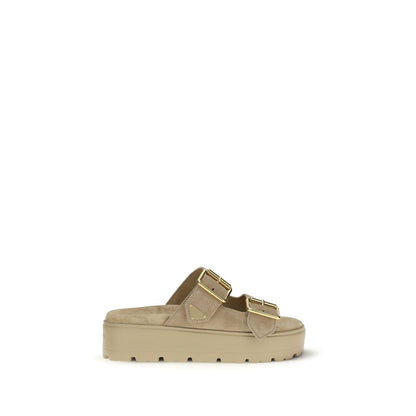Sandali con plateau Prada Bos Taurus in pelle di vitello beige