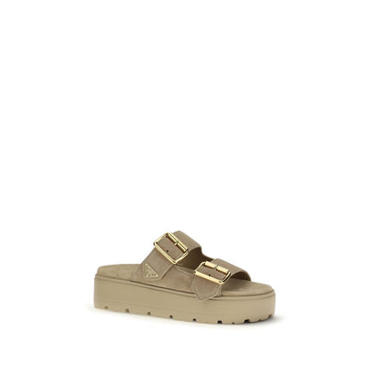 Sandali con plateau Prada Bos Taurus in pelle di vitello beige