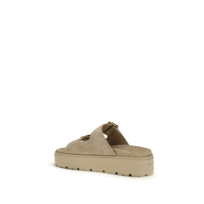Sandali con plateau Prada Bos Taurus in pelle di vitello beige