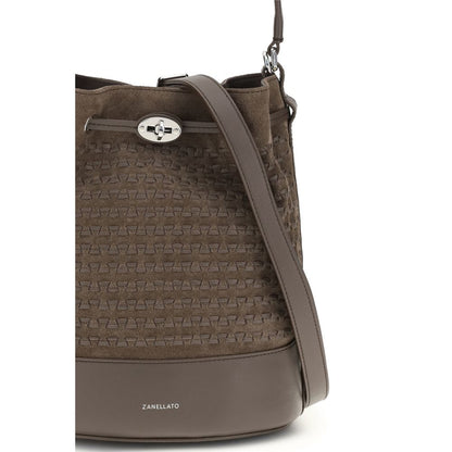 Borsa a secchiello Bos Taurus in pelle di vitello marrone Zanellato