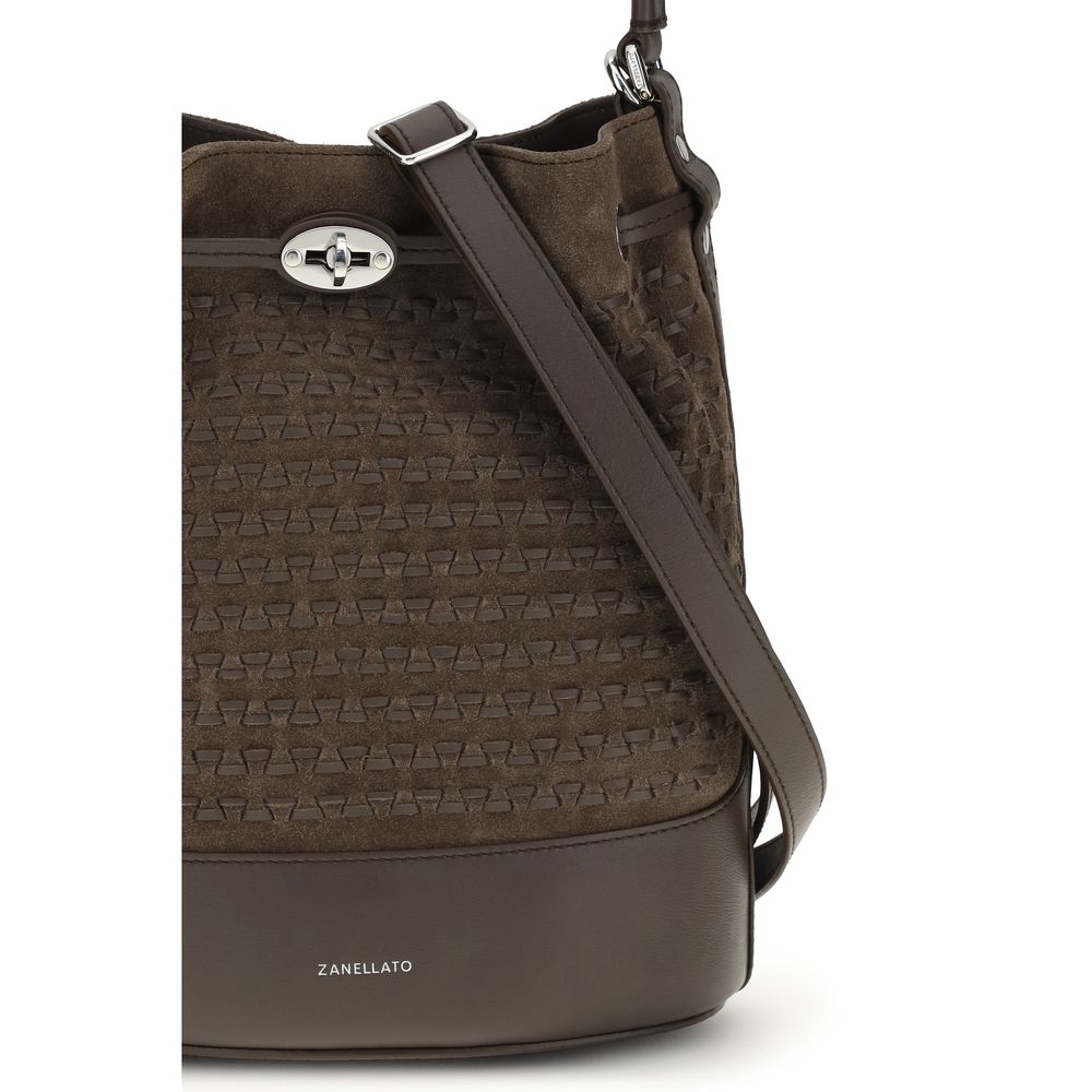 Borsa a secchiello Bos Taurus in pelle di vitello marrone Zanellato