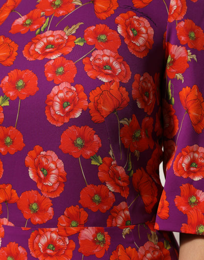 Dolce & Gabbana Purple Silk Floral Print Midi Sheath Dress