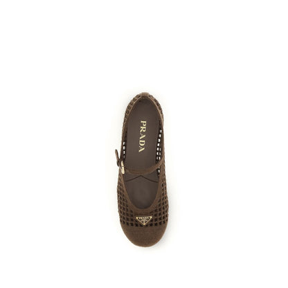 Ballerine Prada in cotone marrone