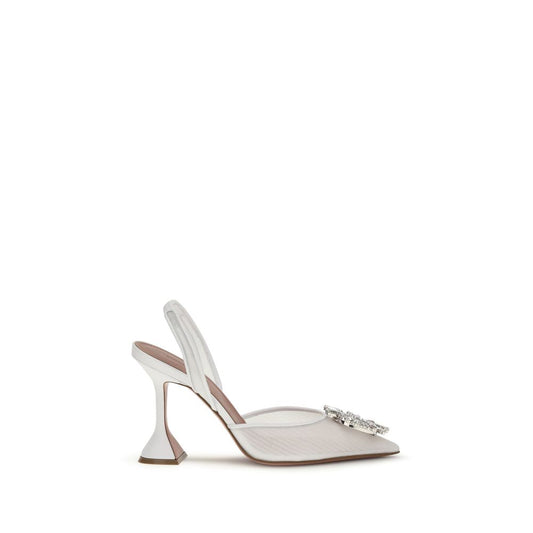 Amina Muaddi White Calf Leather Bos Taurus High Heel Pumps