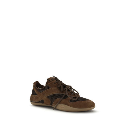 Miu Miu Brown Calf Leather Bos Taurus Athletic Sneakers