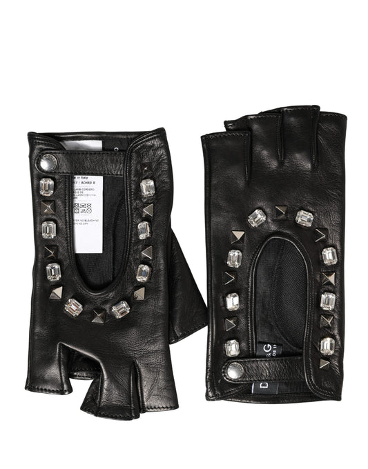 Dolce & Gabbana Women Black Embellished Wrist Length Mitten Gloves