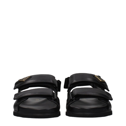 Prada Black Leather Flat Sandals