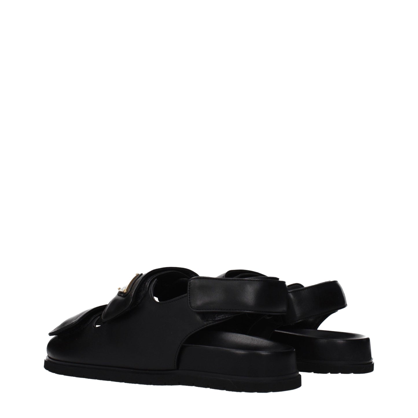 Prada Black Leather Flat Sandals